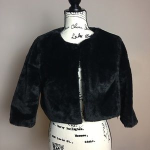 Betsey Johnson Faux Fur cropped Shrug Coat Black